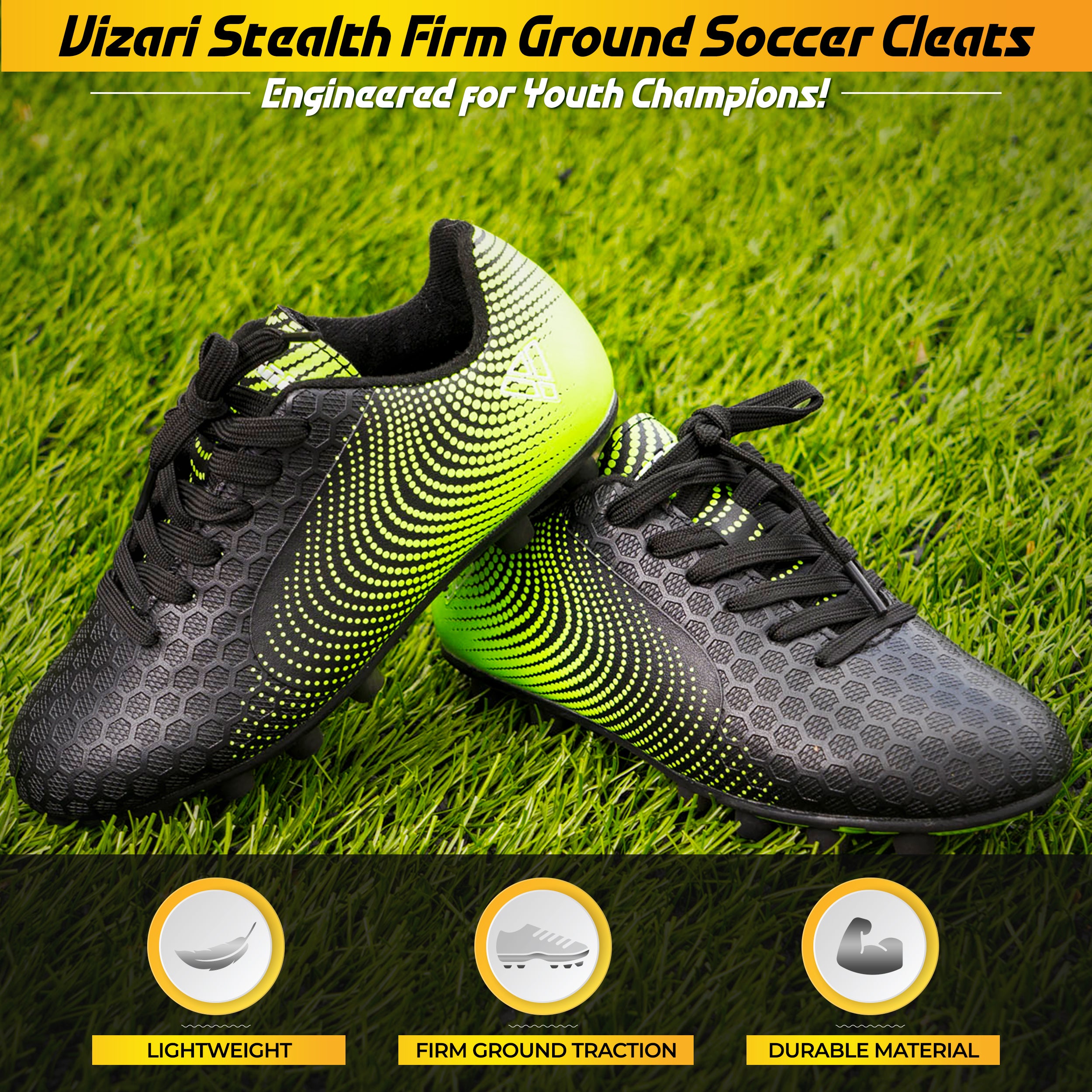 Stealth Firm Ground Soccer Shoes -Black/Green