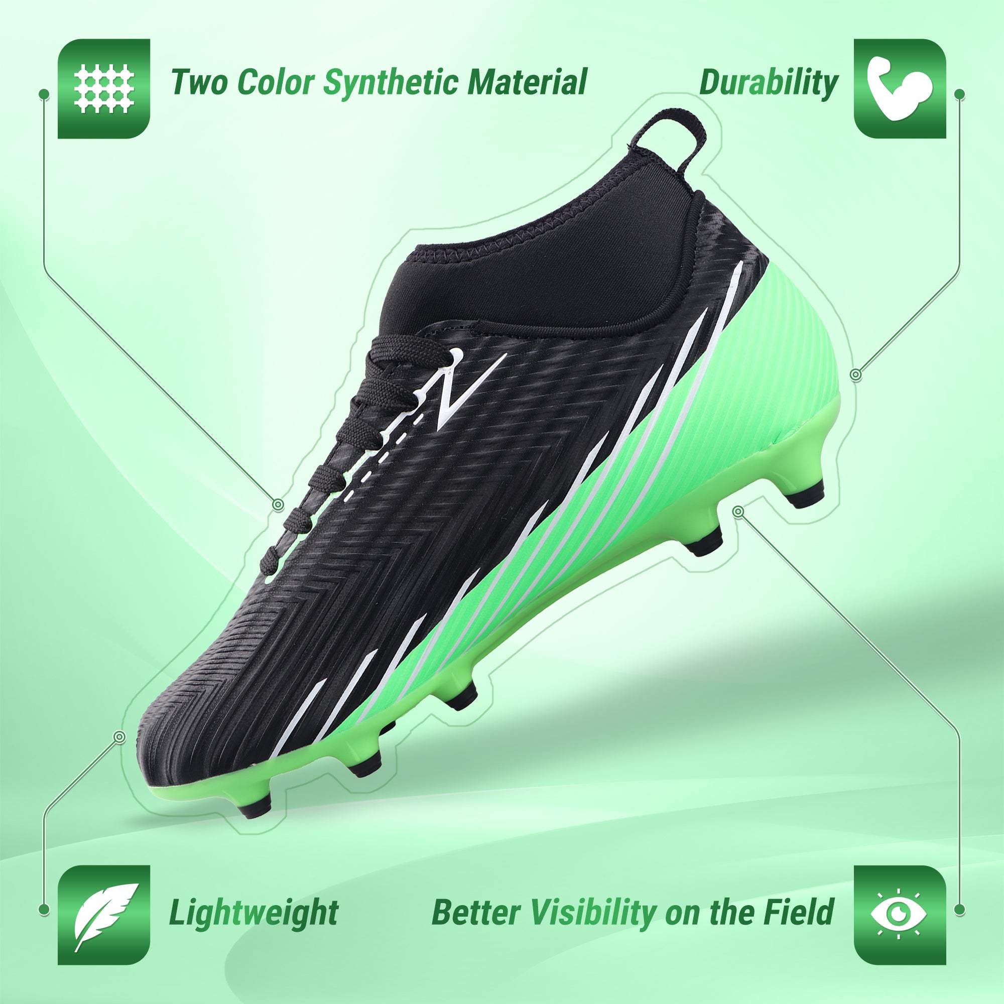 Tesoro Firm Ground Mid-Cut Soccer Shoes -Black/Green