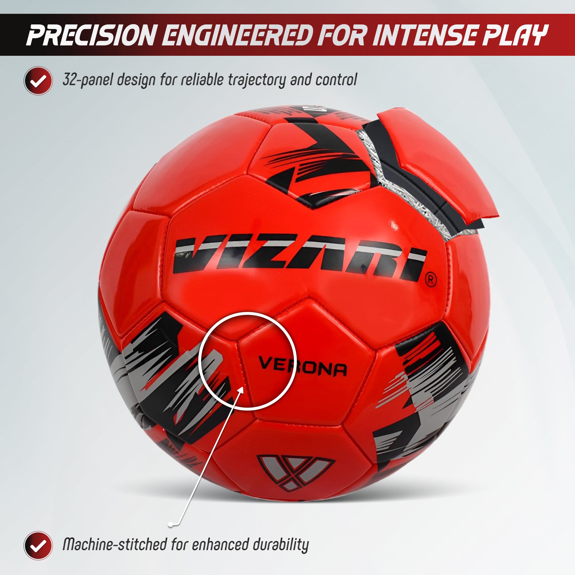 Verona Soccer Ball-Red/Black/Silver