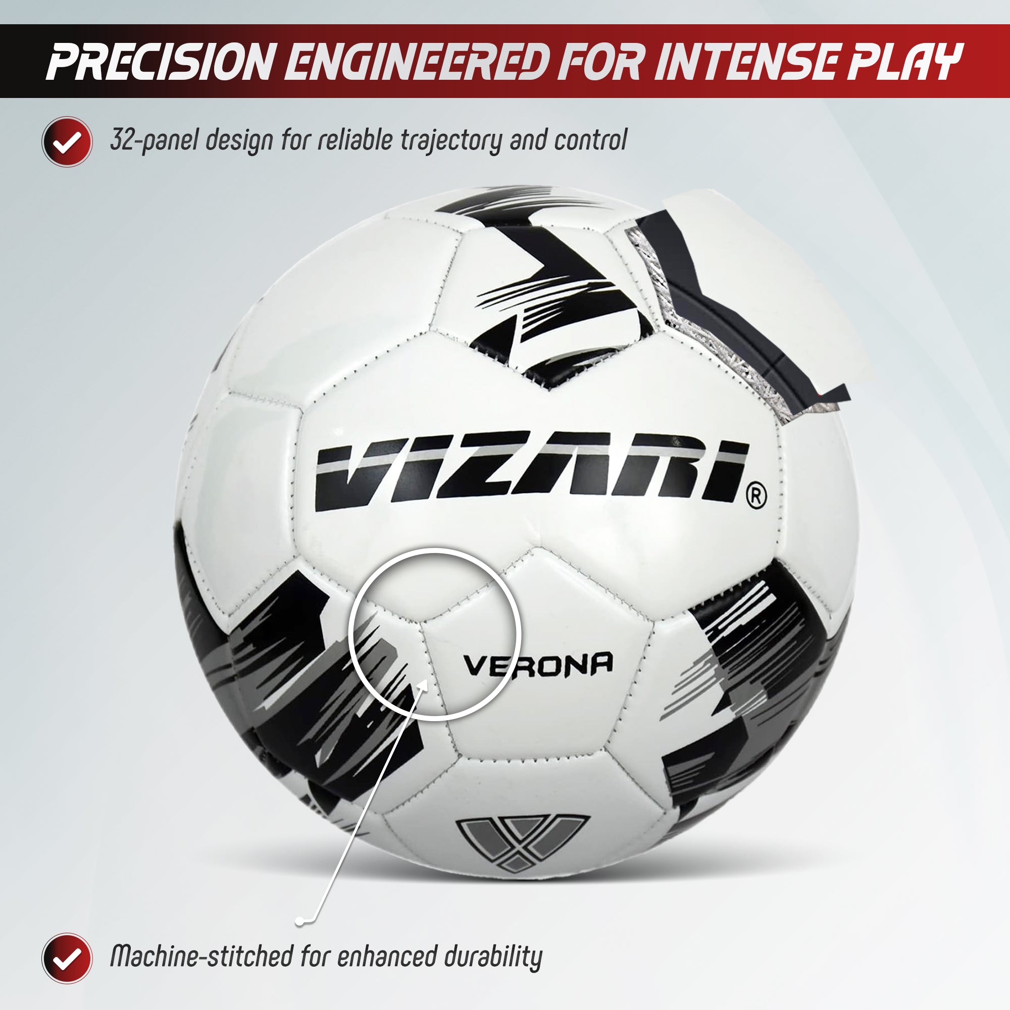 Verona Soccer Ball-White/Silver/Black