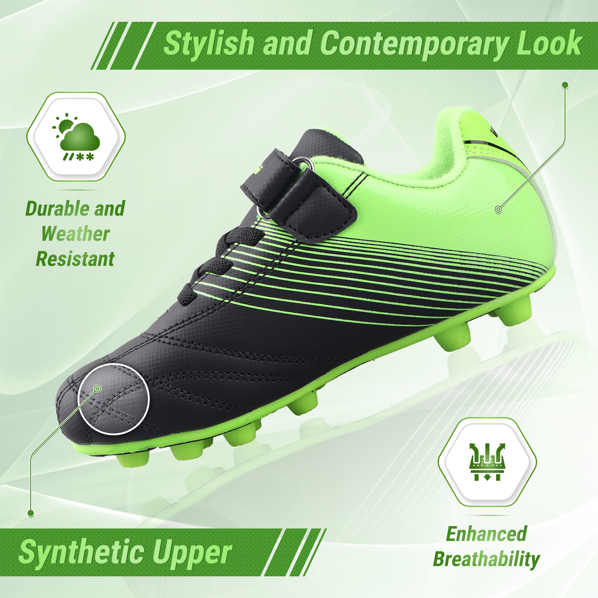 Loma Velcro Firm Ground Soccer Cleats - Black/Green