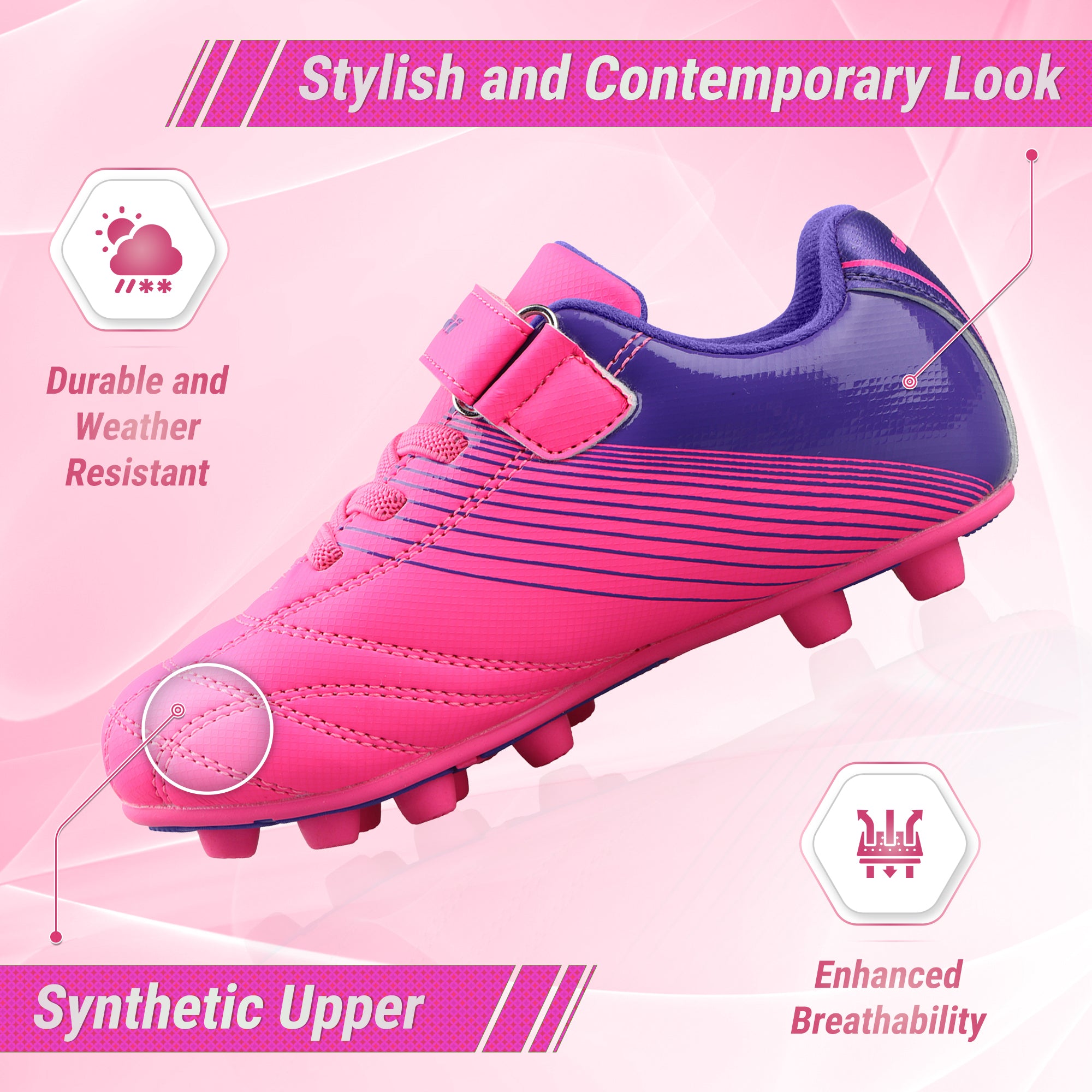 Loma Velcro Firm Ground Soccer Cleats - PInk/Purple