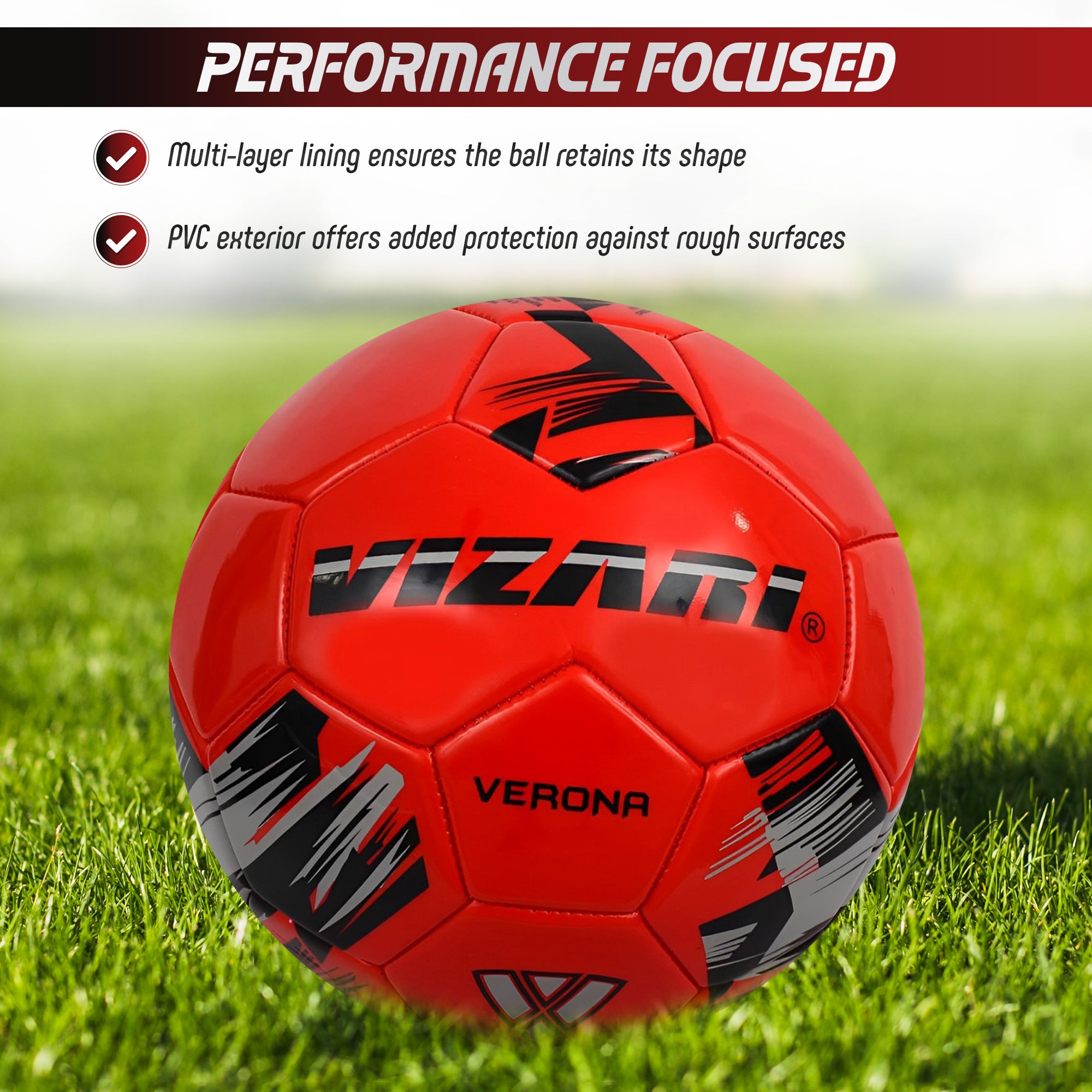 Verona Soccer Ball-Red/Black/Silver