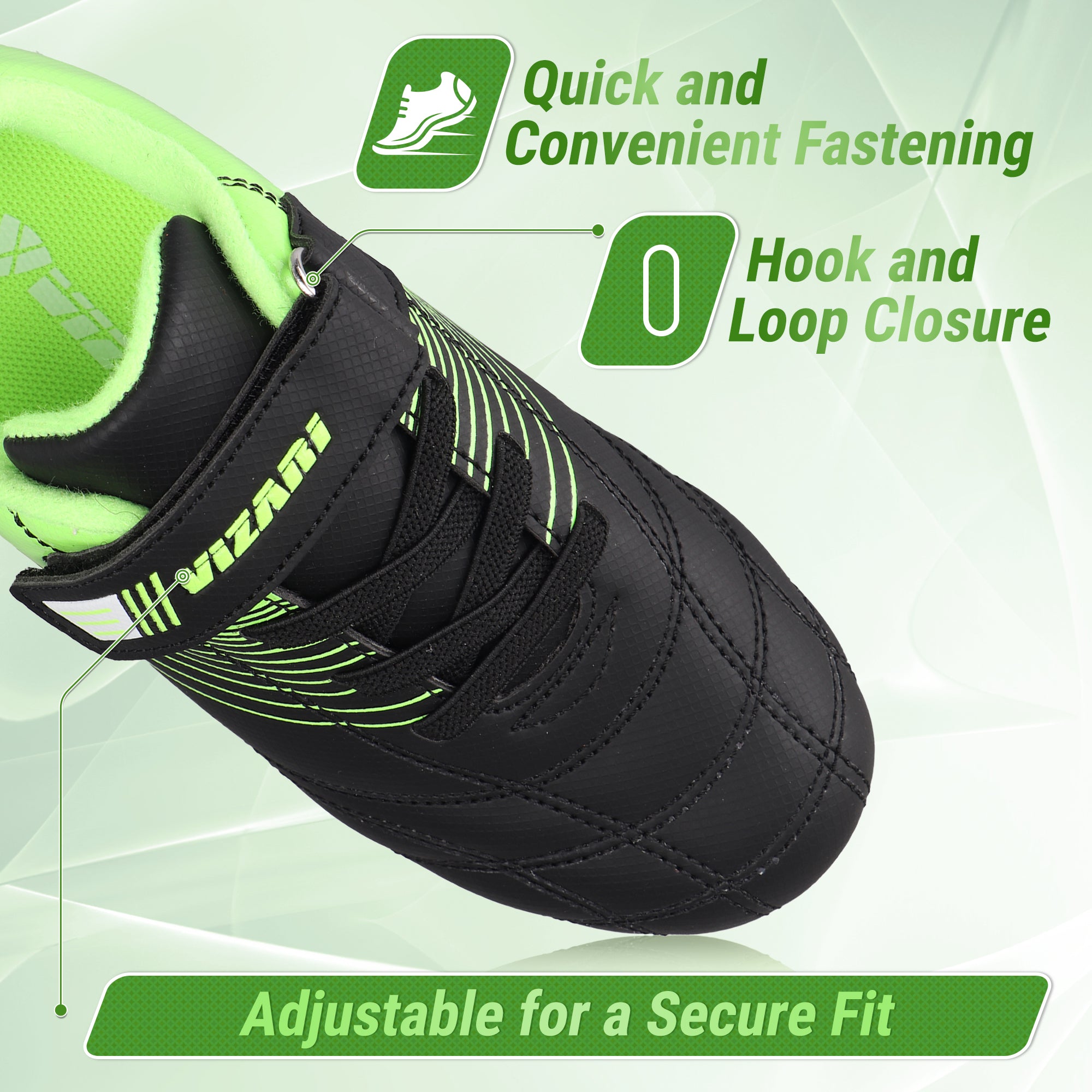 Loma Velcro Firm Ground Soccer Cleats - Black/Green