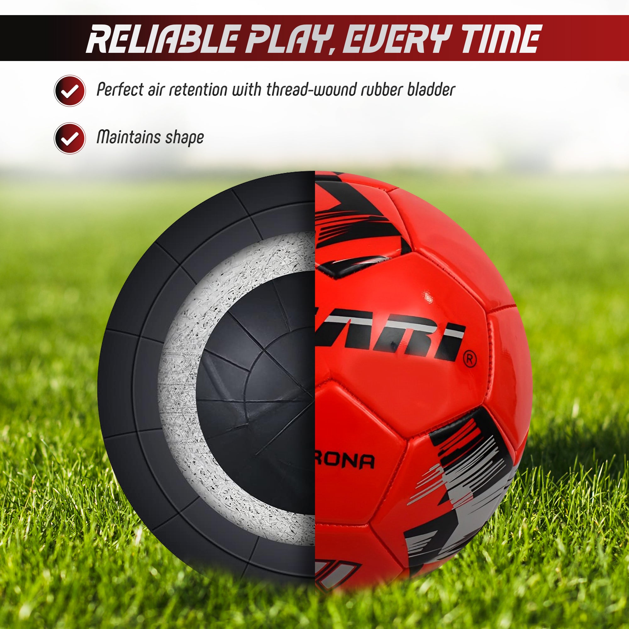 Verona Soccer Ball-Red/Black/Silver