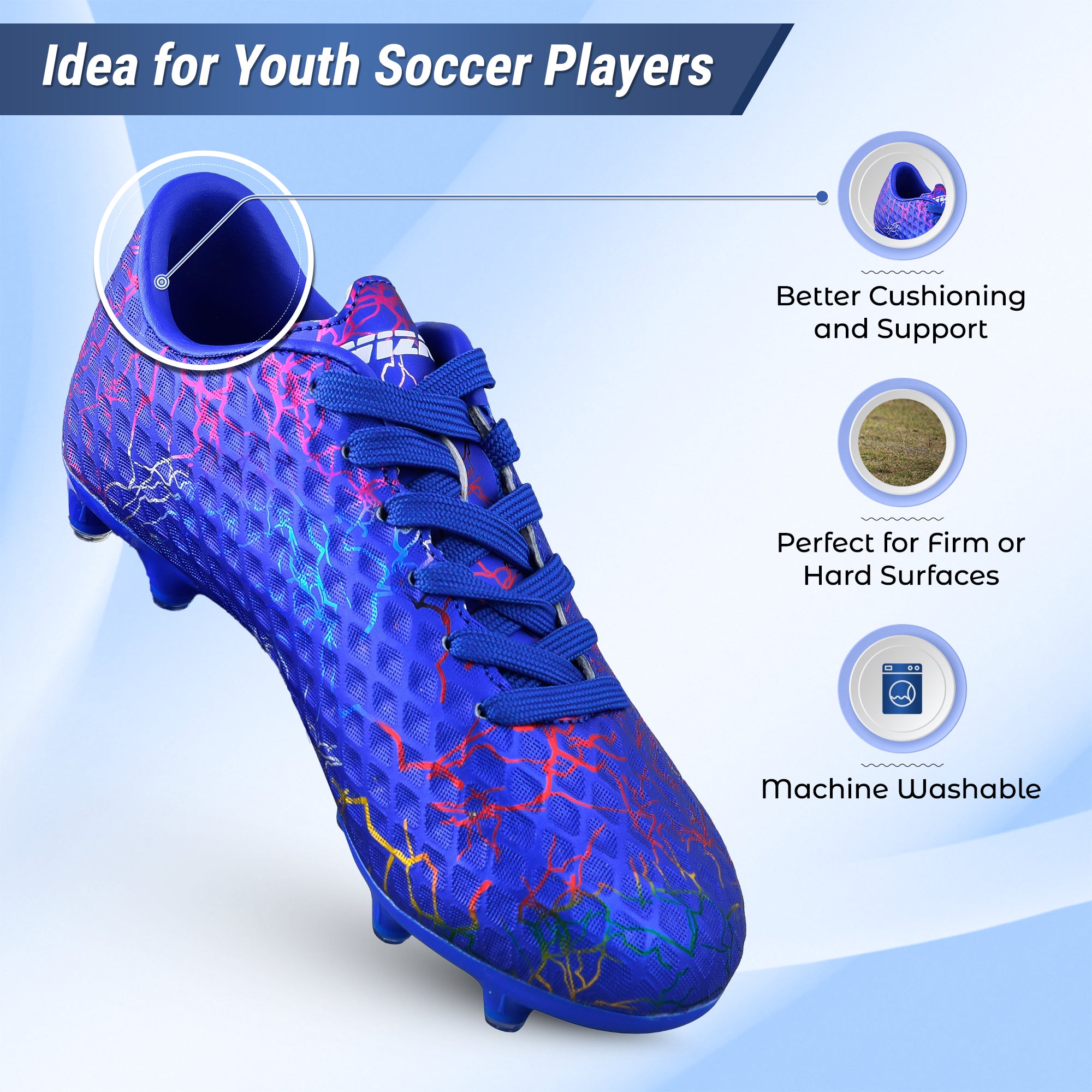 Zodiac JR. Firm Ground Soccer Shoes -Blue