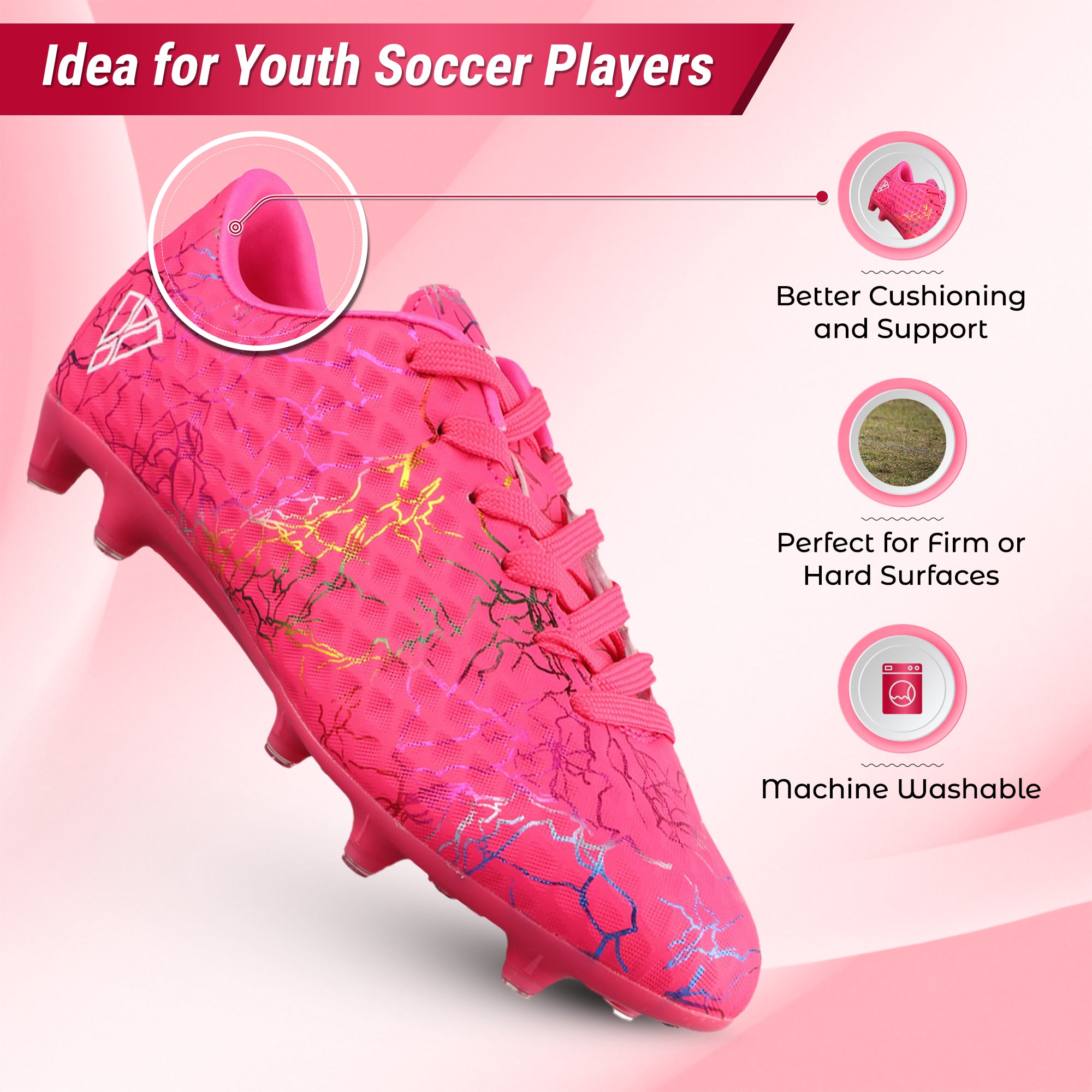 Zodiac JR. Firm Ground Soccer Shoes -Pink