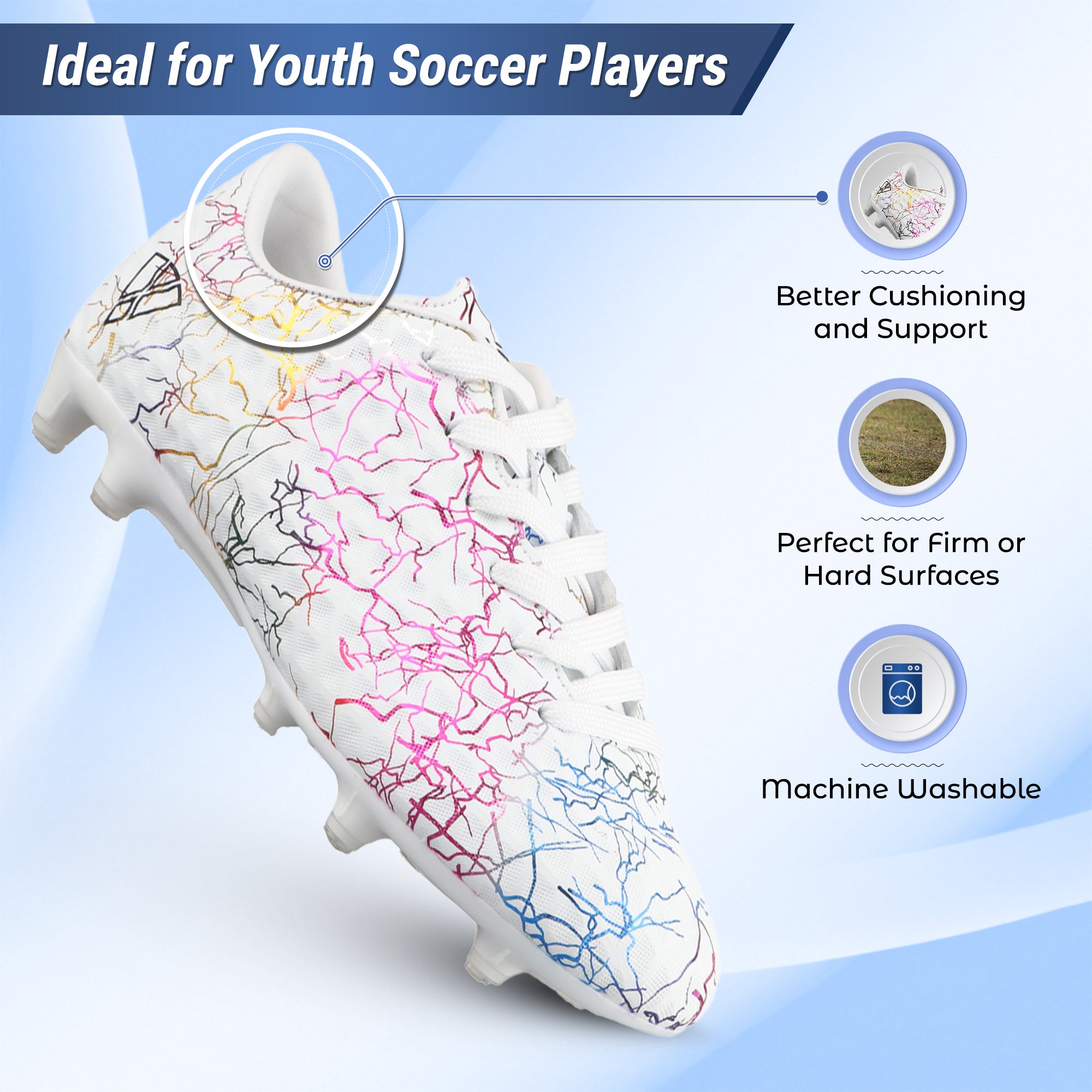 Zodiac Junior Firm Ground Soccer Cleats - White