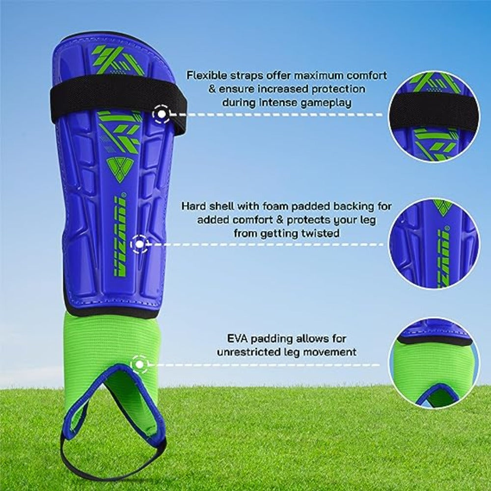 Malaga Soccer Shin Guard with Adjustable Straps-Blue/Green