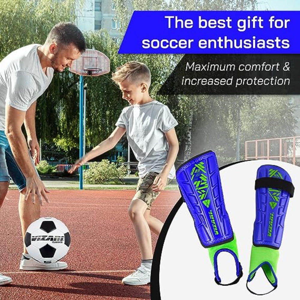 Malaga Soccer Shin Guard with Adjustable Straps-Blue/Green