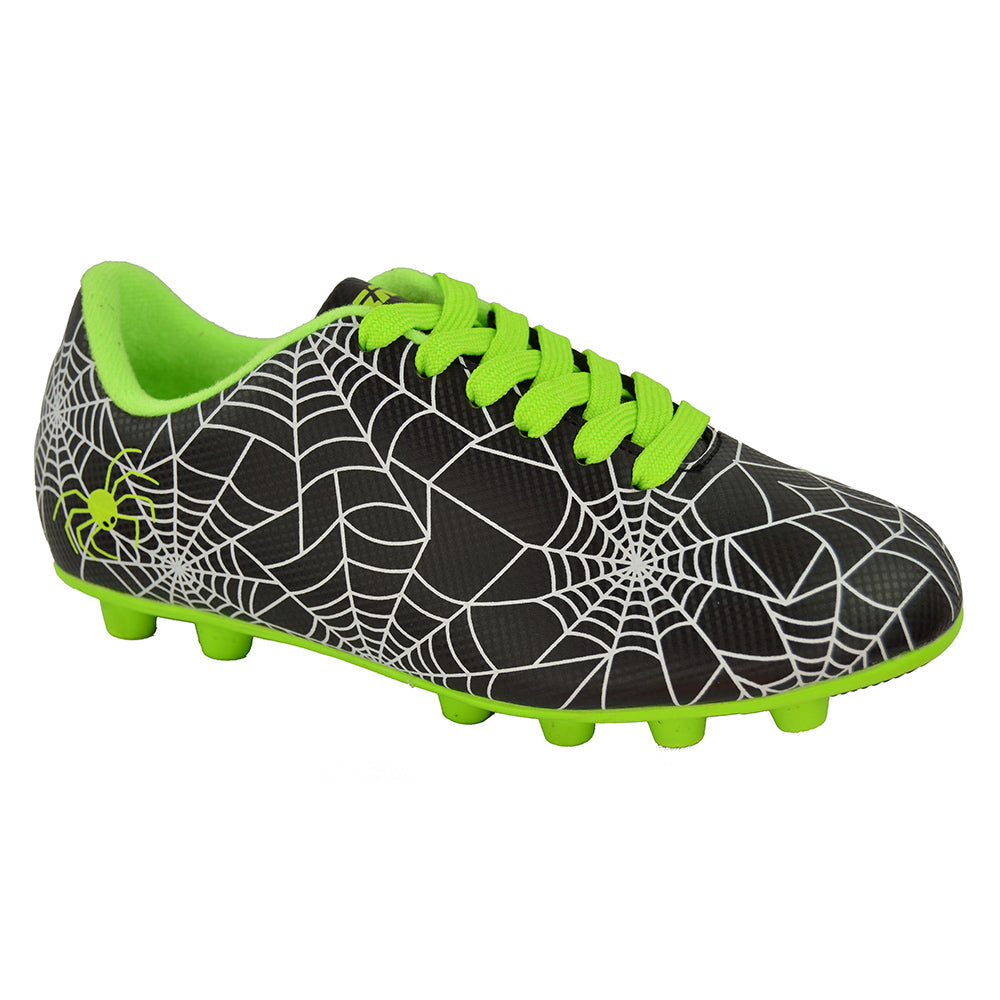 Kids Spiderweb Firm Ground Soccer Shoes -Black/White/Green